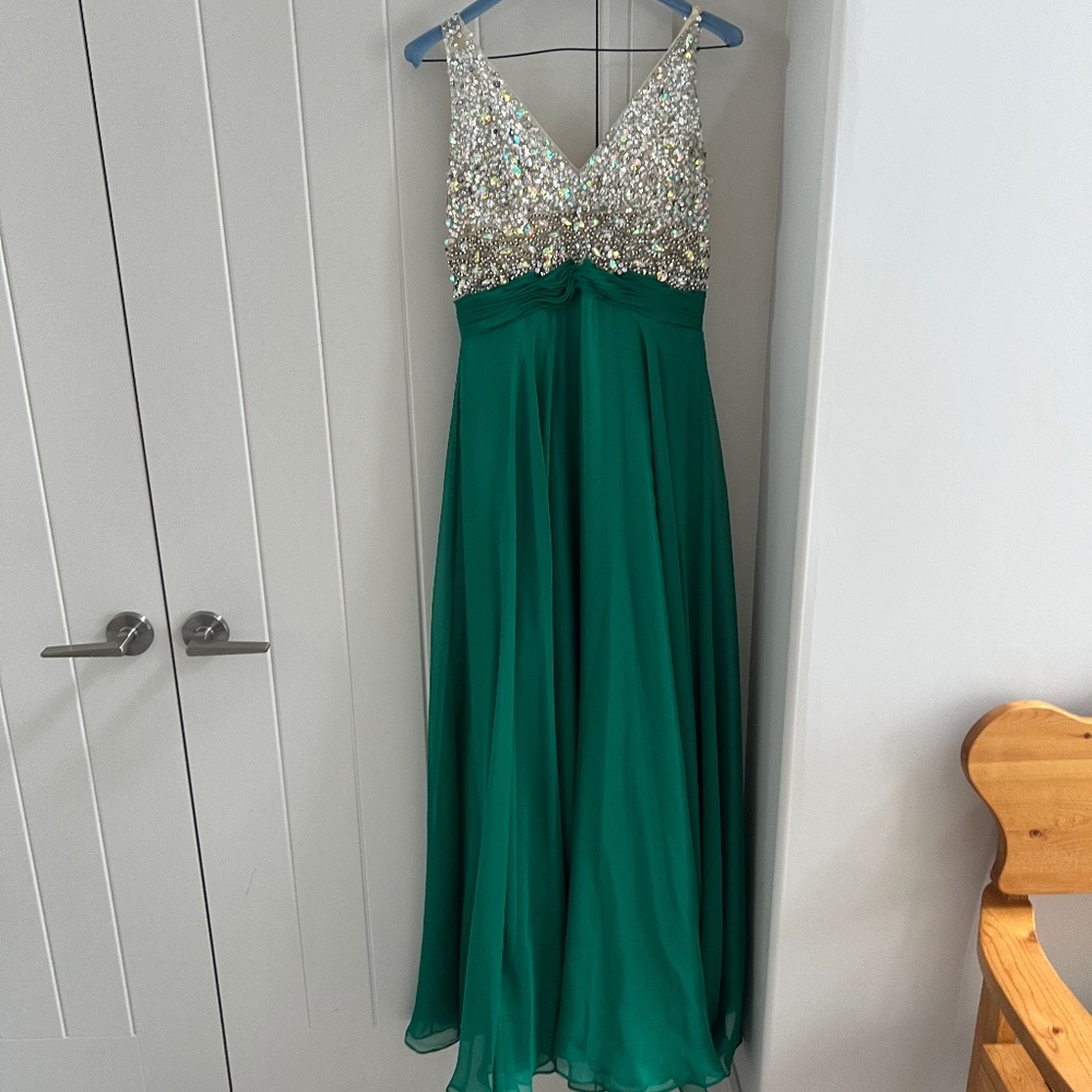 Emerald green crystal evening gown
